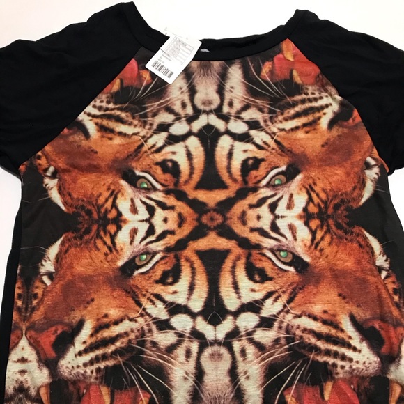 Deter T-Shirt XL Tiger Print NWT Black Scoop Neck - Picture 6 of 8